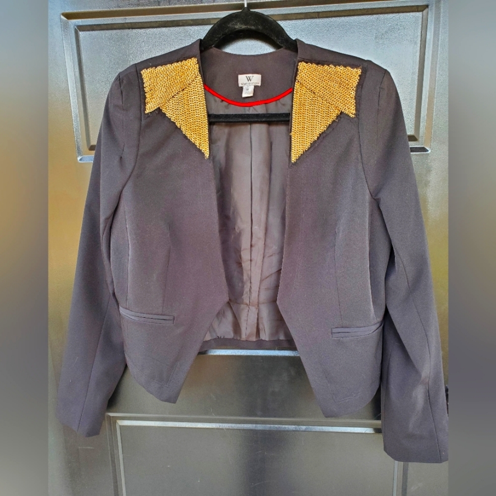 Glam Rock Steampunk Black gold Accent Cropped Worthingto Blazer Jacket sz medium